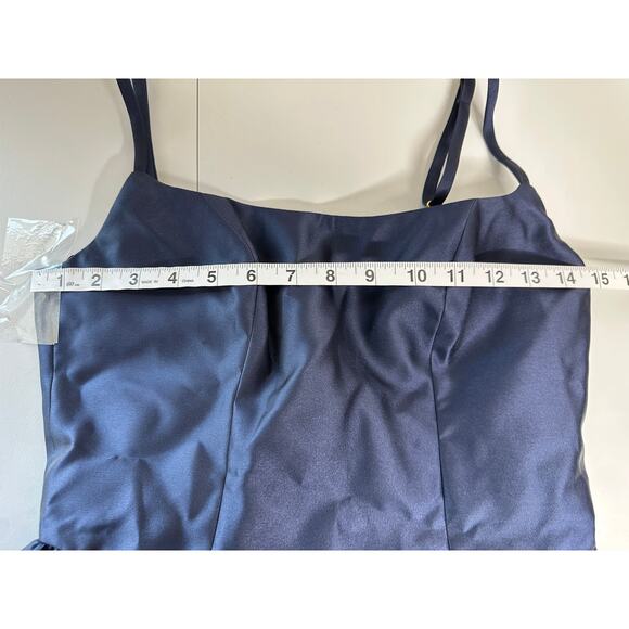 Dessy Collection Blue Scoop Neck Basque Skirt Satin Maxi Dress Formal Wedding 0 - Picture 7 of 7